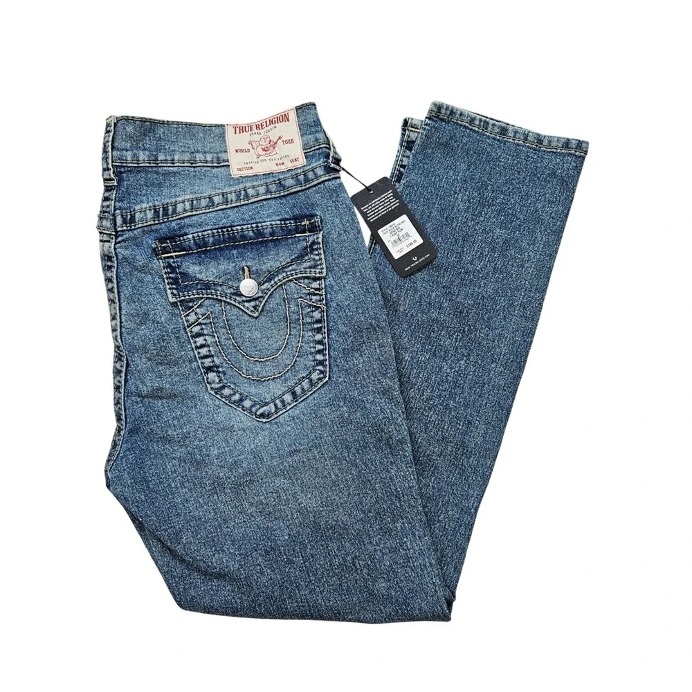 True Religion Geno Big T‎ Flap Slim Jeans 38 Medium Melting Wash 700219 Mens NEW